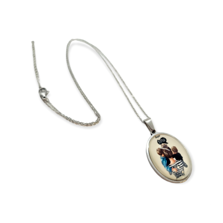 Necklace silver steel mother with boys